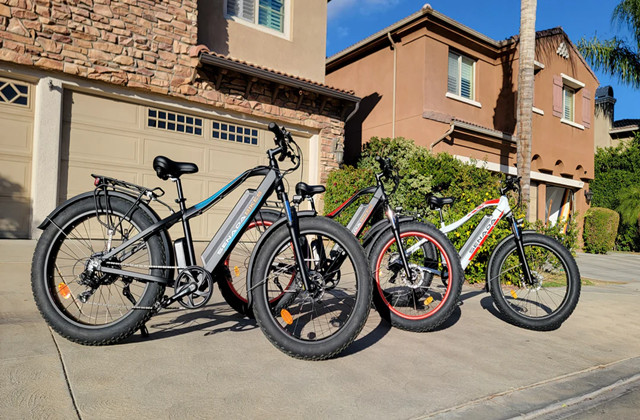 Three Senada Ebikes on the sidewalk 