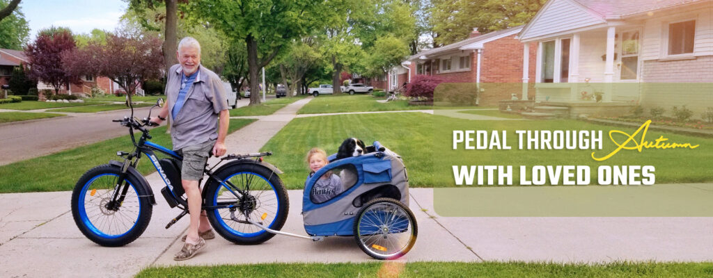 Senada Bike Reviews: Grandpa on his Senada in his driveway with his granddaughter and dog.